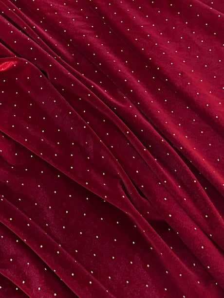 Rhinestone Beaded Stretch Velvet Red