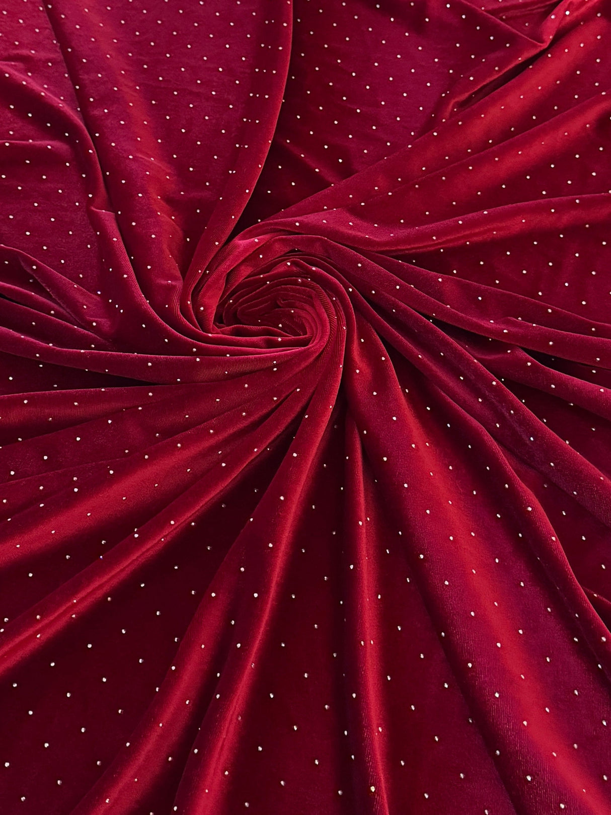 Rhinestone Beaded Stretch Velvet Red