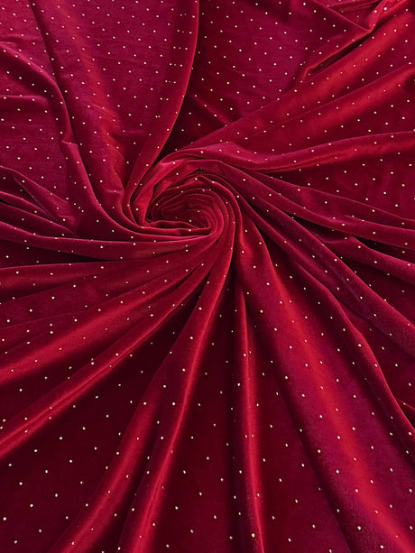 Rhinestone Beaded Stretch Velvet Red