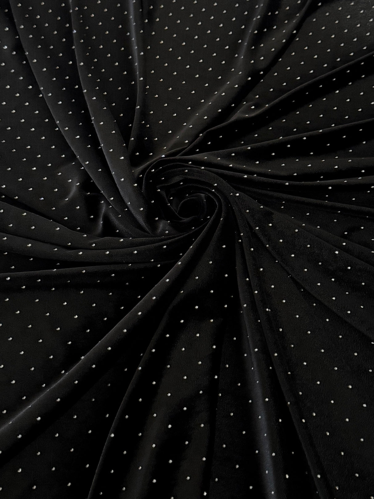 Stretch Velvet with Rhinestone Beading Black