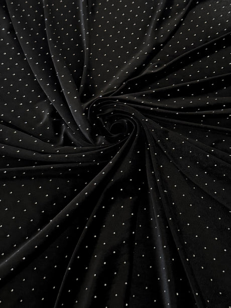 Stretch Velvet with Rhinestone Beading Black