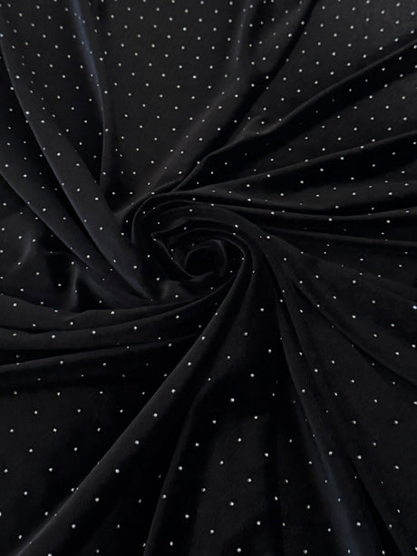 Stretch Velvet with Rhinestone Beading Black