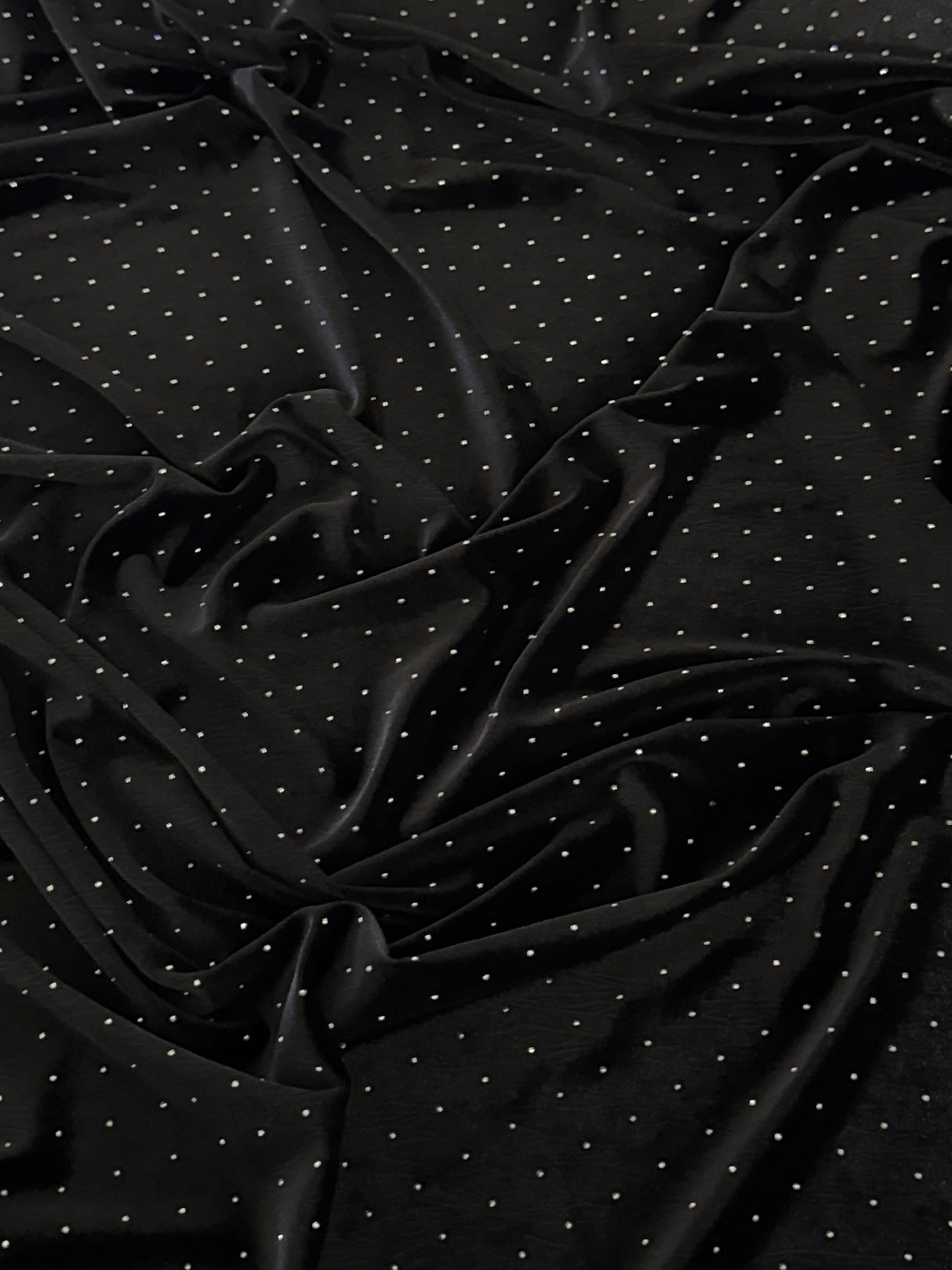Stretch Velvet with Rhinestone Beading Black