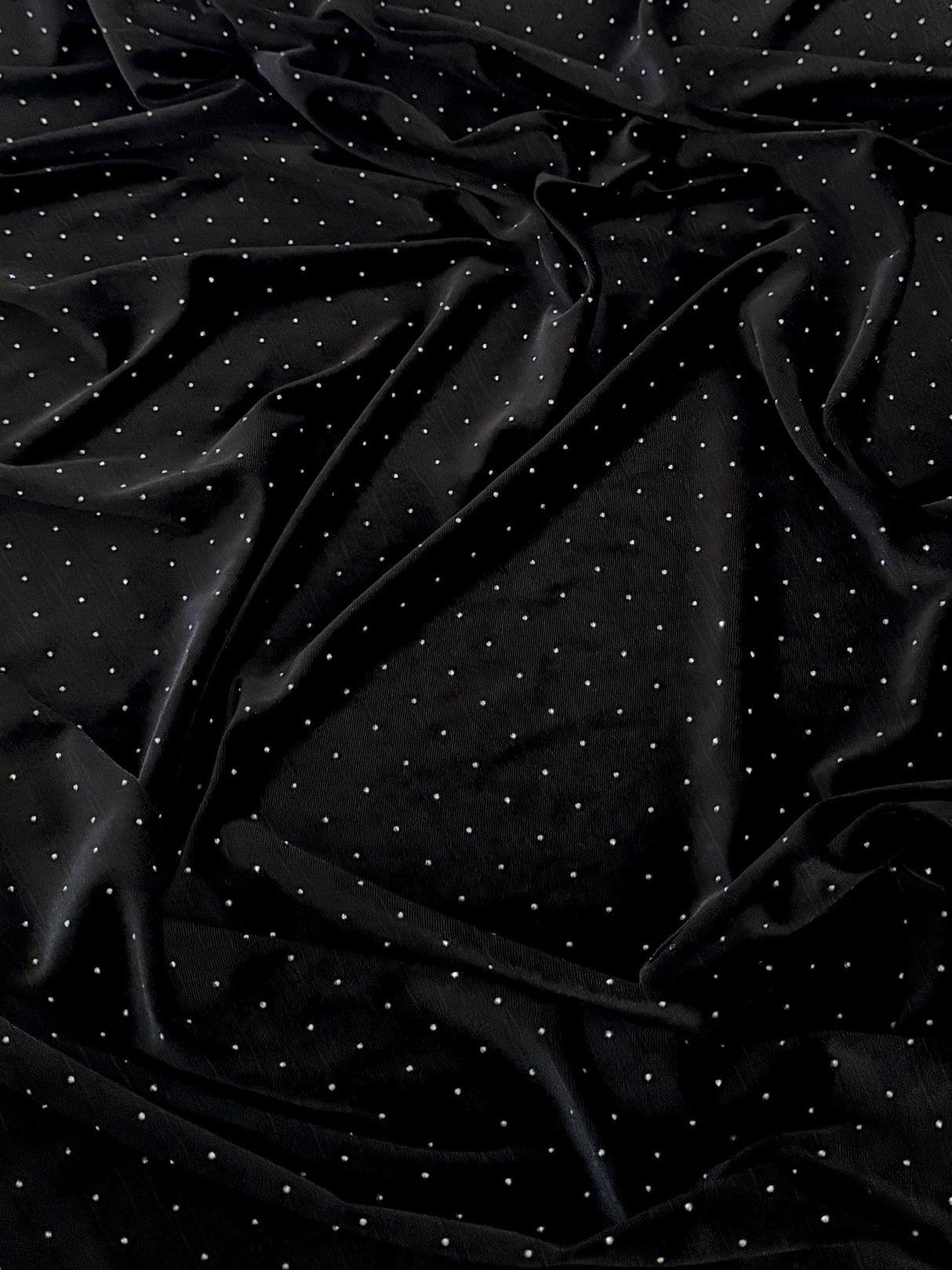 Stretch Velvet with Rhinestone Beading Black