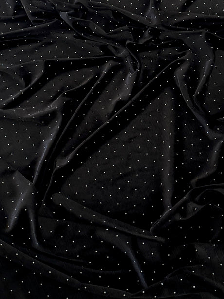 Stretch Velvet with Rhinestone Beading Black