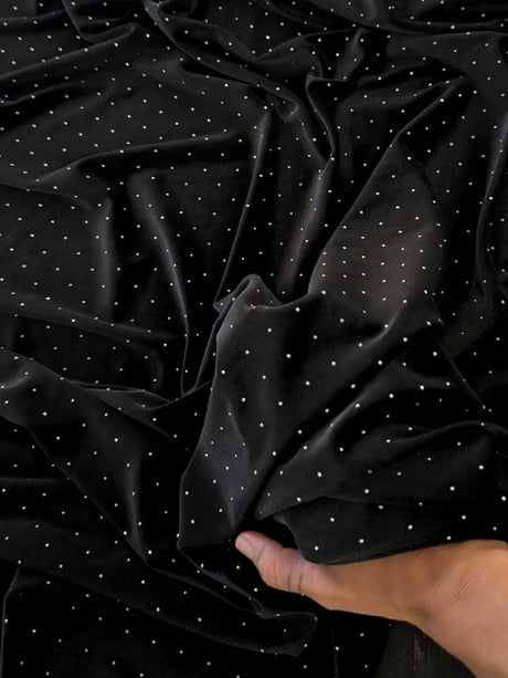 Stretch Velvet with Rhinestone Beading Black