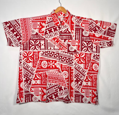 Traditional Tattoo Rectangle & Triangle Geometric Shirt 100 Percent Cotton Fabric - Tapa Design, Red, Grey, Hunter Green, Maroon Oak, XL-6XL (1 Unit)