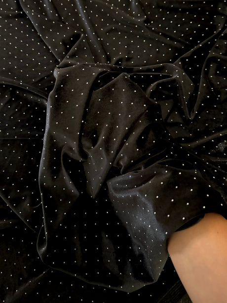 Stretch Velvet with Rhinestone Beading Black