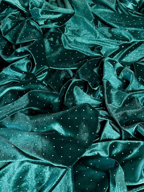 Stretch Velvet Teal Green Rhinestone Beaded
