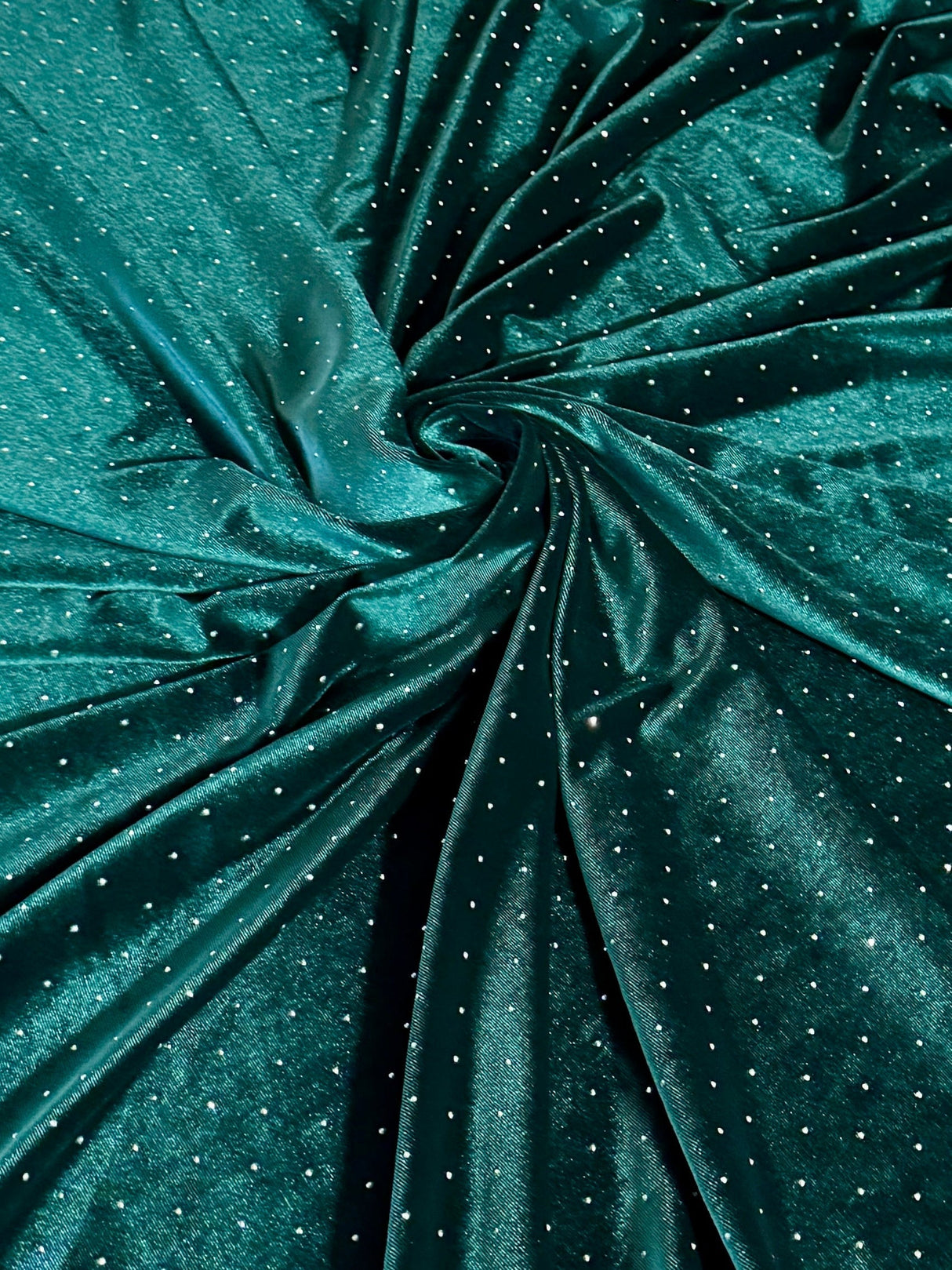 Stretch Velvet Teal Green Rhinestone Beaded