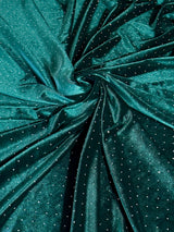 Stretch Velvet Teal Green Rhinestone Beaded