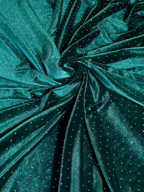 Stretch Velvet Teal Green Rhinestone Beaded