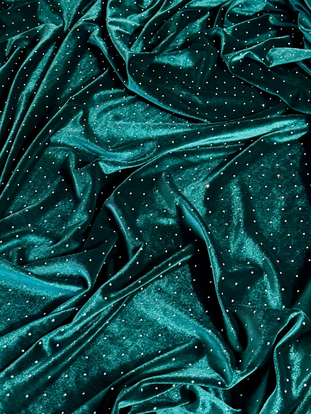 Stretch Velvet Teal Green Rhinestone Beaded