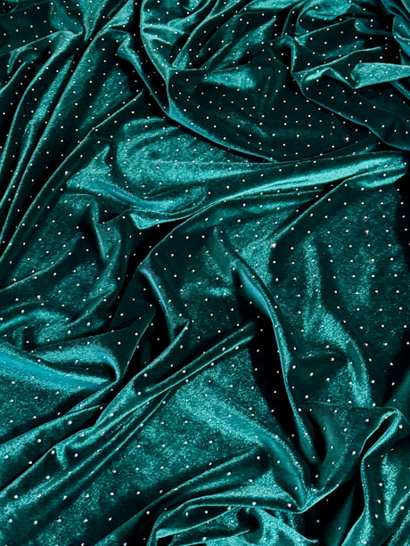 Stretch Velvet Teal Green Rhinestone Beaded