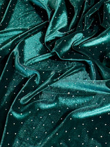 Stretch Velvet Teal Green Rhinestone Beaded