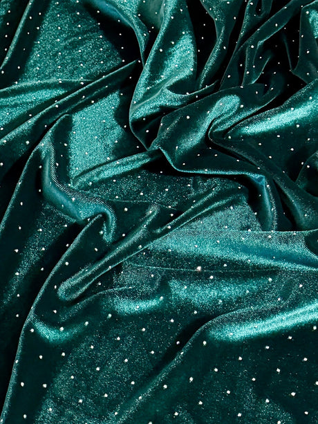 Stretch Velvet Teal Green Rhinestone Beaded