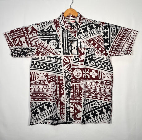 Traditional Tattoo Rectangle & Triangle Geometric Shirt 100 Percent Cotton Fabric - Tapa Design, Red, Grey, Hunter Green, Maroon Oak, XL-6XL (1 Unit)