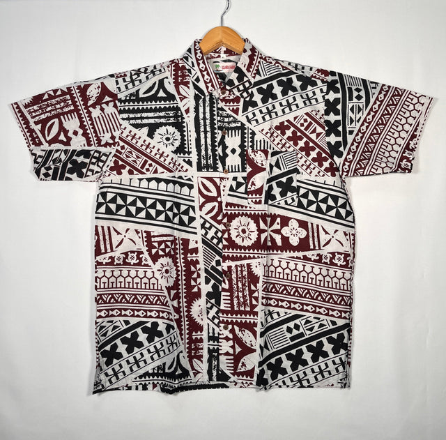 Traditional Tattoo Rectangle & Triangle Geometric Shirt 100 Percent Cotton Fabric - Tapa Design, Red, Grey, Hunter Green, Maroon Oak, XL-6XL (1 Unit)