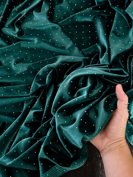 Stretch Velvet Teal Green Rhinestone Beaded