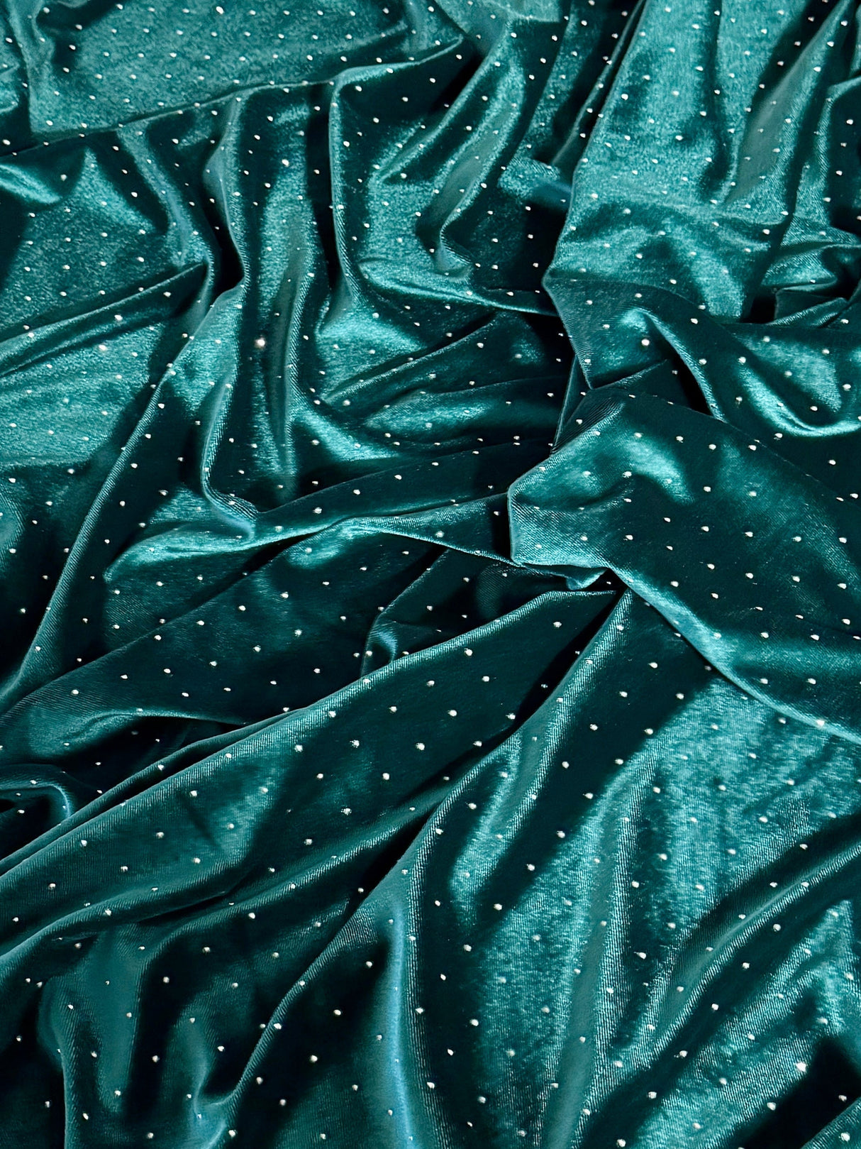 Stretch Velvet Teal Green Rhinestone Beaded
