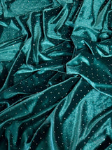 Stretch Velvet Teal Green Rhinestone Beaded
