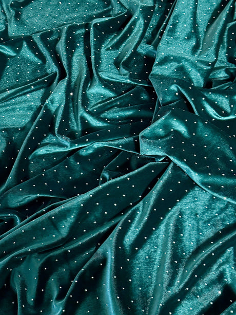 Stretch Velvet Teal Green Rhinestone Beaded