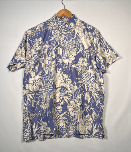 Pineapple Hibiscus Hawaiian Cotton Shirt - 100 Percent Cotton Fabric, Pineapple Hibiscus Print, Multiple Colors, Small To 5X (1 Shirt)