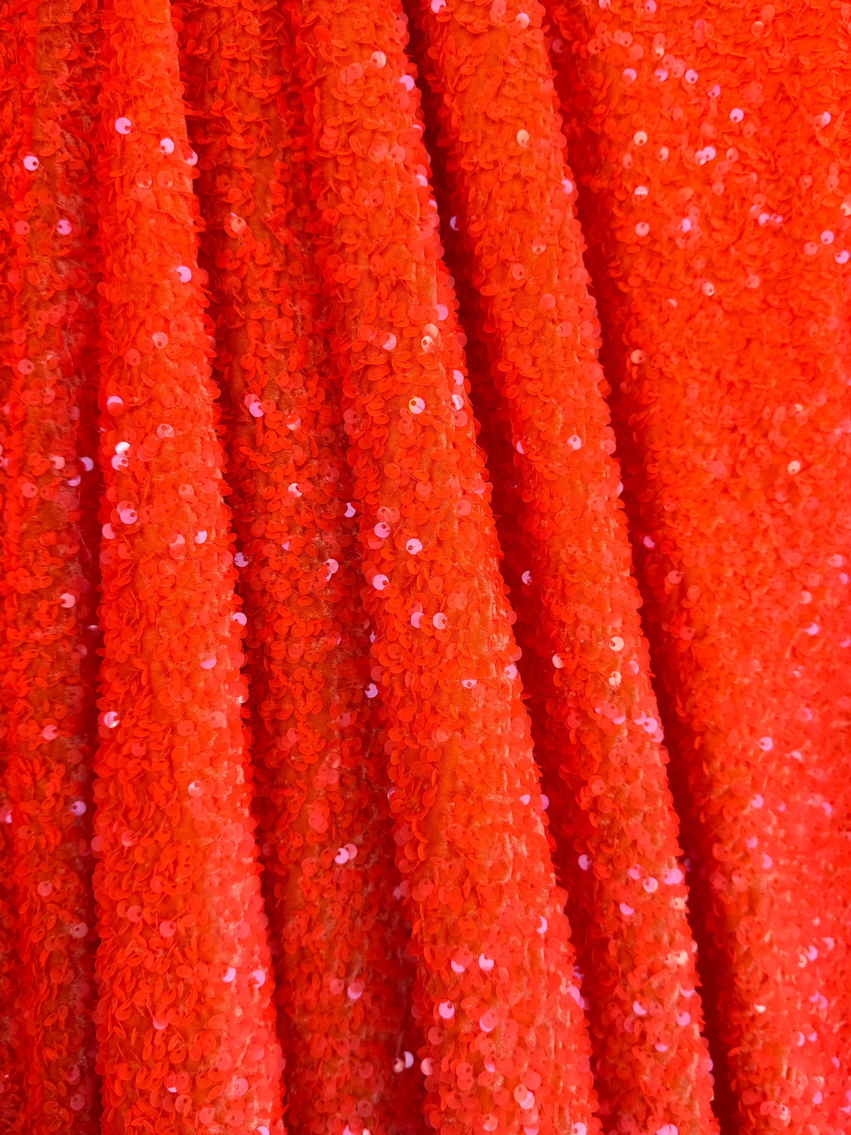 Stretch Sequin on Velvet Neon Orange