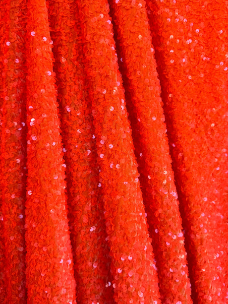 Stretch Sequin on Velvet Neon Orange