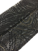 Metallic Flocked Tulle - Metallic Nylon Tulle, Gold Glitter/Black Glitter, Flocked Pattern (1 Yard)