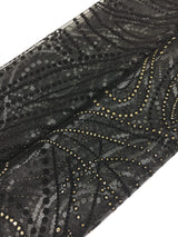 Metallic Flocked Tulle - Metallic Nylon Tulle, Gold Glitter/Black Glitter, Flocked Pattern (1 Yard)