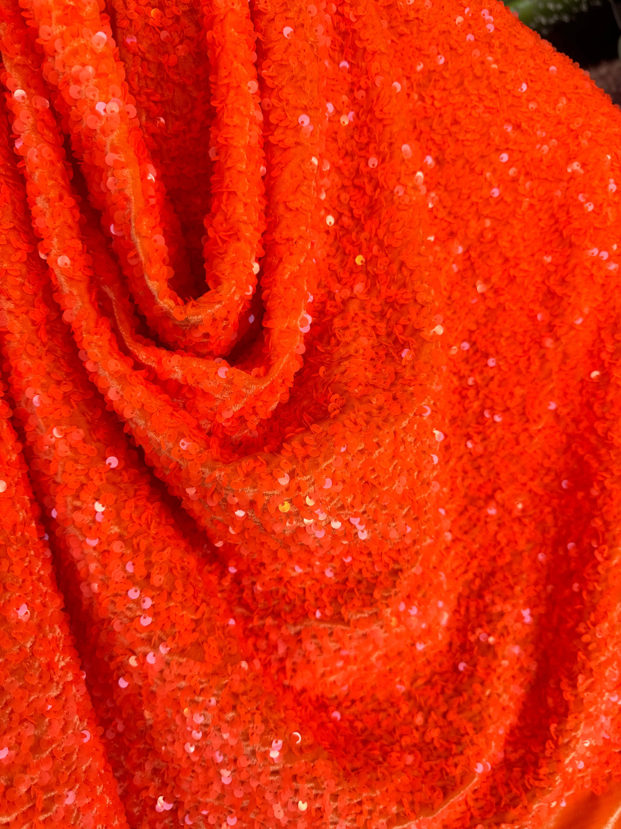 Stretch Sequin on Velvet Neon Orange