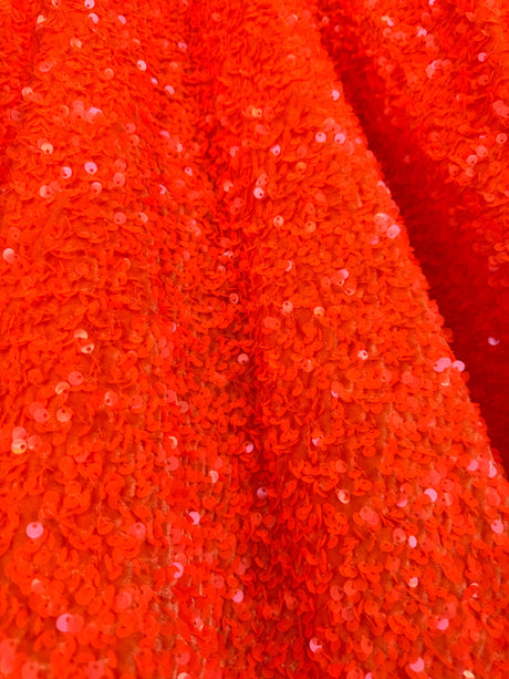 Stretch Sequin on Velvet Neon Orange