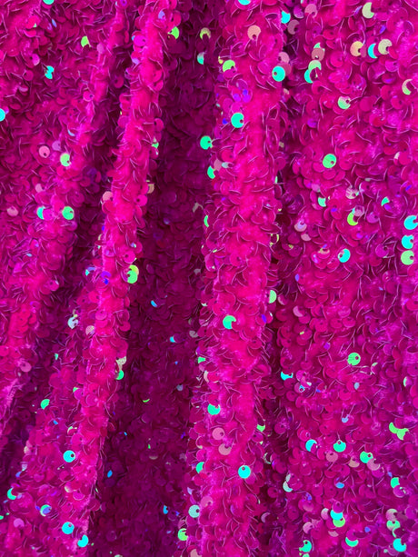 Stretch Sequin on Velvet Fuchsia Iridescent