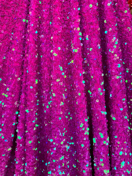 Stretch Sequin on Velvet Fuchsia Iridescent