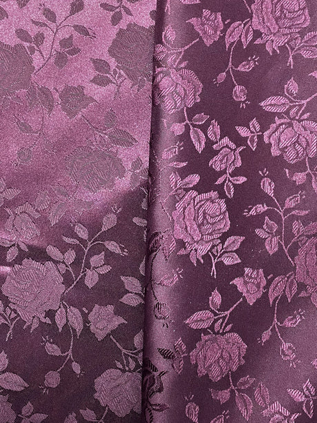 Plum Jacquard Satin Fabric - Plum Reversible Jacquard, 58"-60" Width