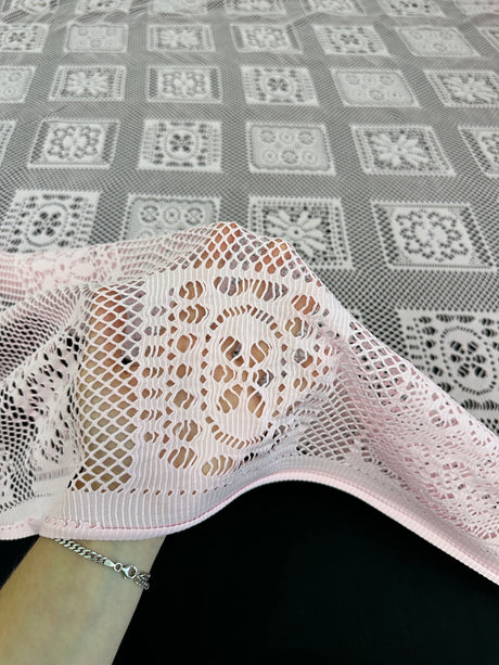 Stretch Crochet Knit Baby Pink Geometric