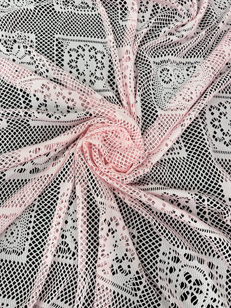 Stretch Crochet Knit Baby Pink Geometric