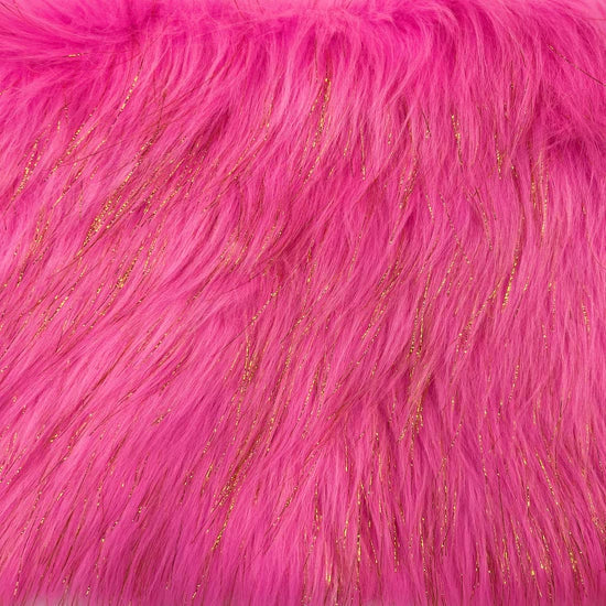 Hot Pink Tinsel Sparkle Glitter Shaggy Faux Fur Long Pile Fabric,