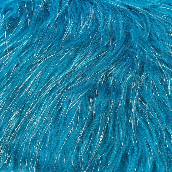 Turquoise Tinsel Sparkle Glitter Shaggy Faux Fur Long Pile Fabric,