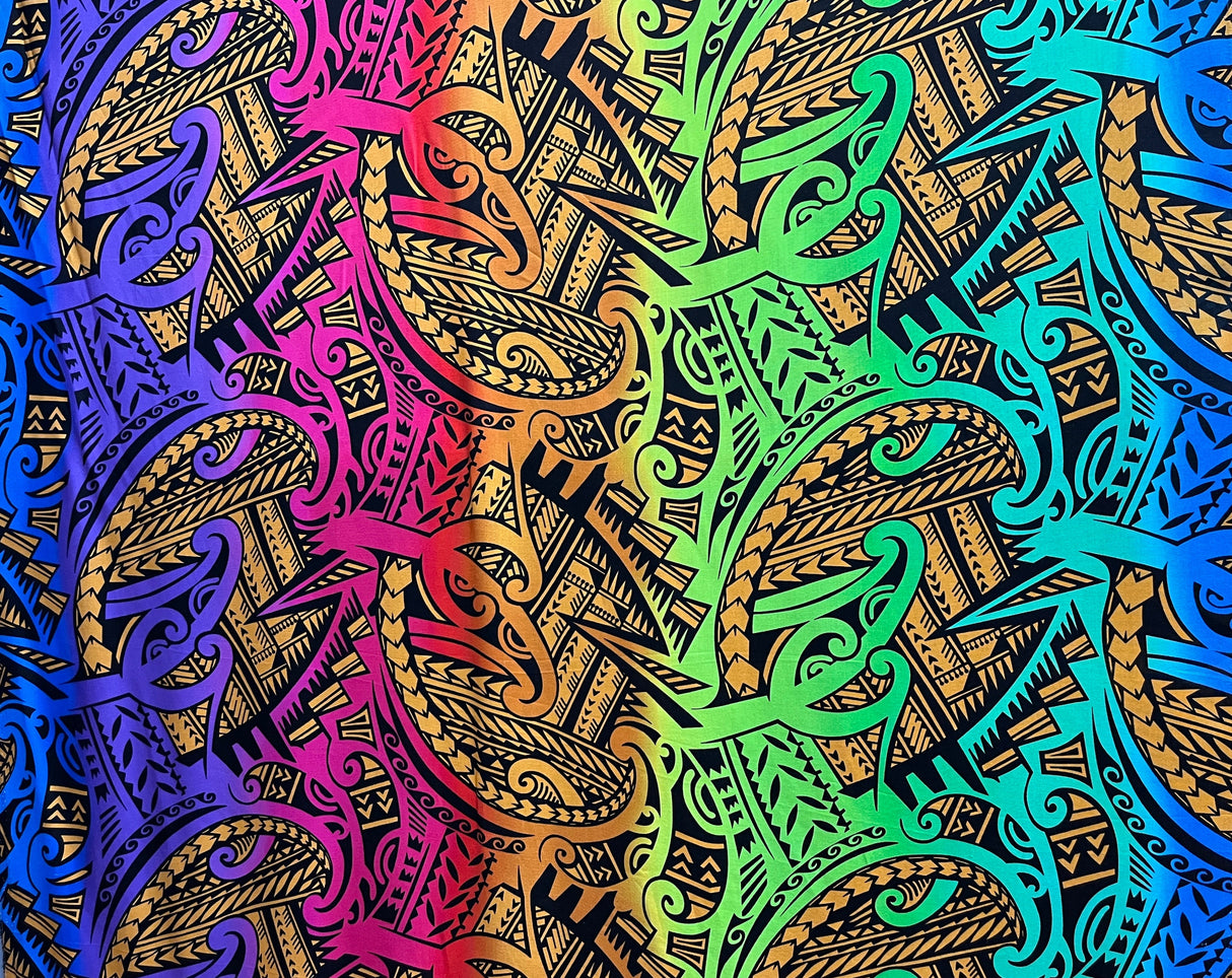 Rayon Poplin Polynesian Tribal Tattoo Design Fabric