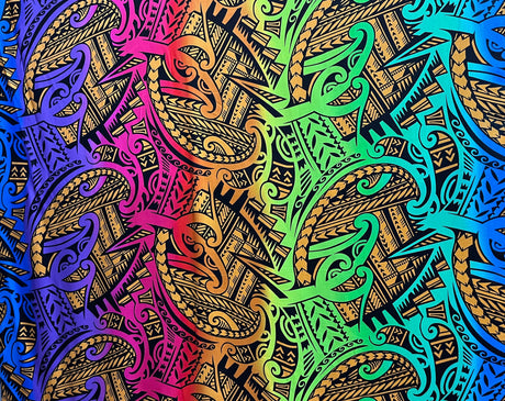 Polynesian Tribal Tattoo Design Rayon Poplin Fabric - Tribal Tattoo Pattern, 44/45" Width (1 Yard)