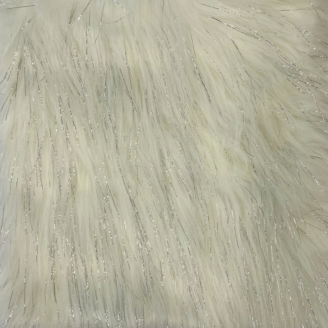 Ivory Tinsel Sparkle Glitter Shaggy Faux Fur Long Pile Fabric,