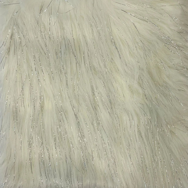 Ivory Tinsel Sparkle Glitter Shaggy Faux Fur Long Pile Fabric,
