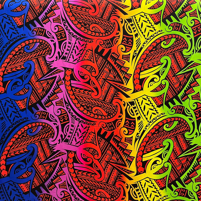 Polynesian Tribal Tattoo Design Rayon Poplin Fabric - Tribal Tattoo Print, 44/45" Width (1 Yard)