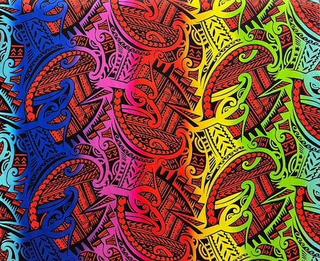 Polynesian Tribal Tattoo Design Rayon Poplin Fabric - Tribal Tattoo Print, 44/45" Width (1 Yard)