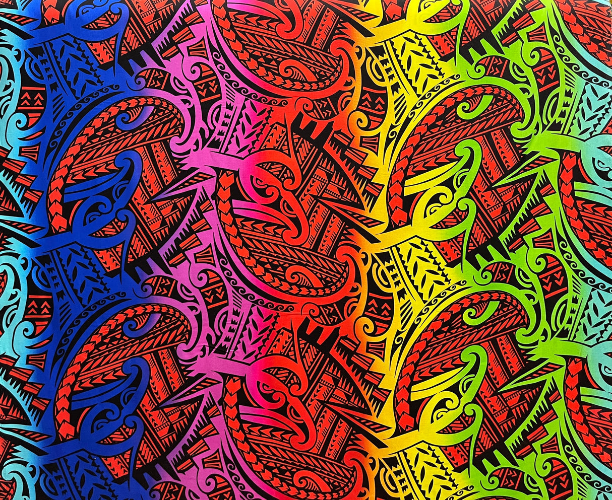 Rayon Poplin Polynesian Tribal Tattoo Design Fabric