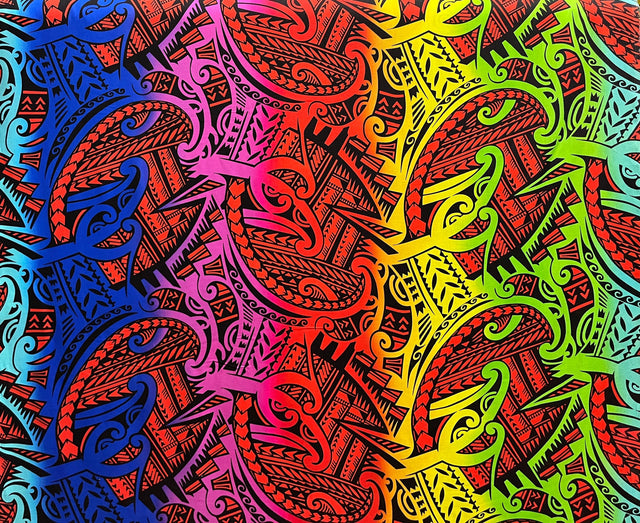 Rayon Poplin Polynesian Tribal Tattoo Design Fabric