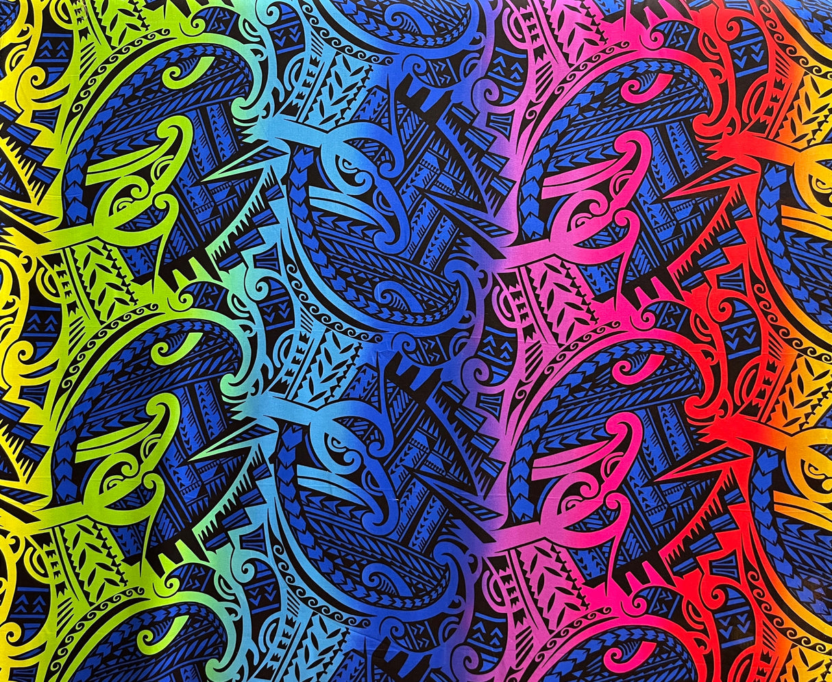 Rayon Poplin Polynesian Tribal Tattoo Design Fabric