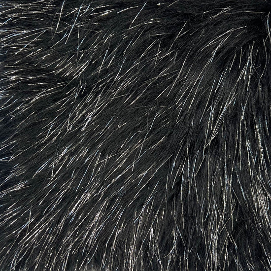 Black Tinsel Sparkle Glitter Shaggy Faux Fur Long Pile Fabric,
